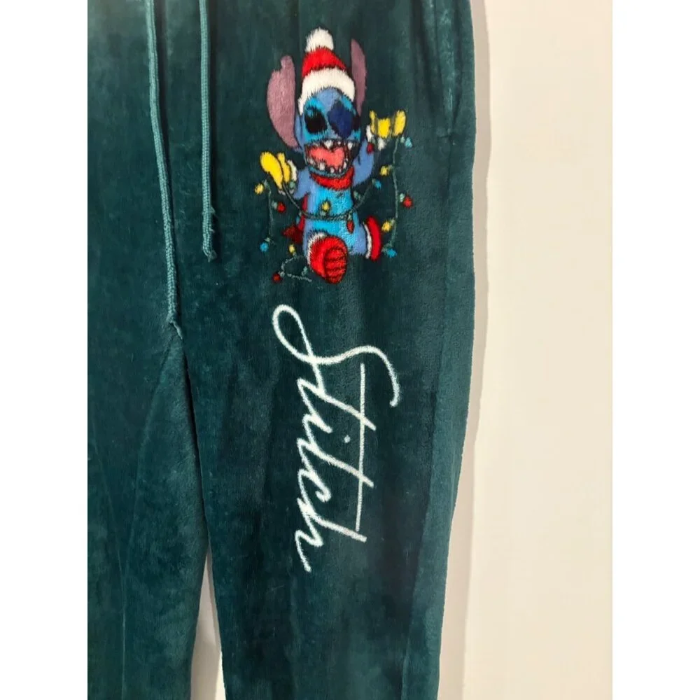 Disney Stitch Plush Lounge Pants W Drawstring & Embroidery Women’s Size Small - Picture 2 of 6